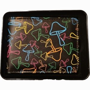 NWT ❗️ Buckle Down black with colorful neon mushrooms men's bifold wallet